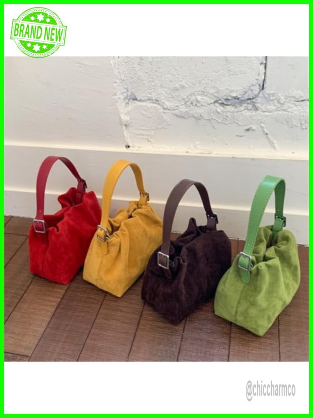 Vintage Suede Handbag Small Tote Bag Drawstring Bucket Crossbody Shoulder Purse - Picture 5 of 6